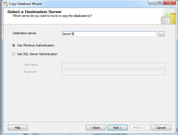 Enter the destination server name